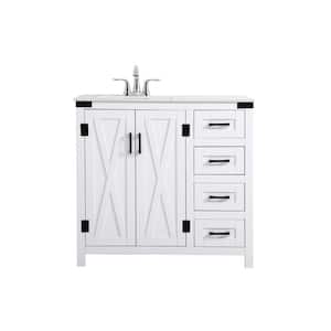 Simply Living 36 in. W x 19 in. D x 34 in. H Bath Vanity in White with Ivory White Engineered Marble Top