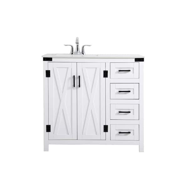 Unbranded Simply Living 36 in. W x 19 in. D x 34 in. H Bath Vanity in White with Ivory White Engineered Marble Top