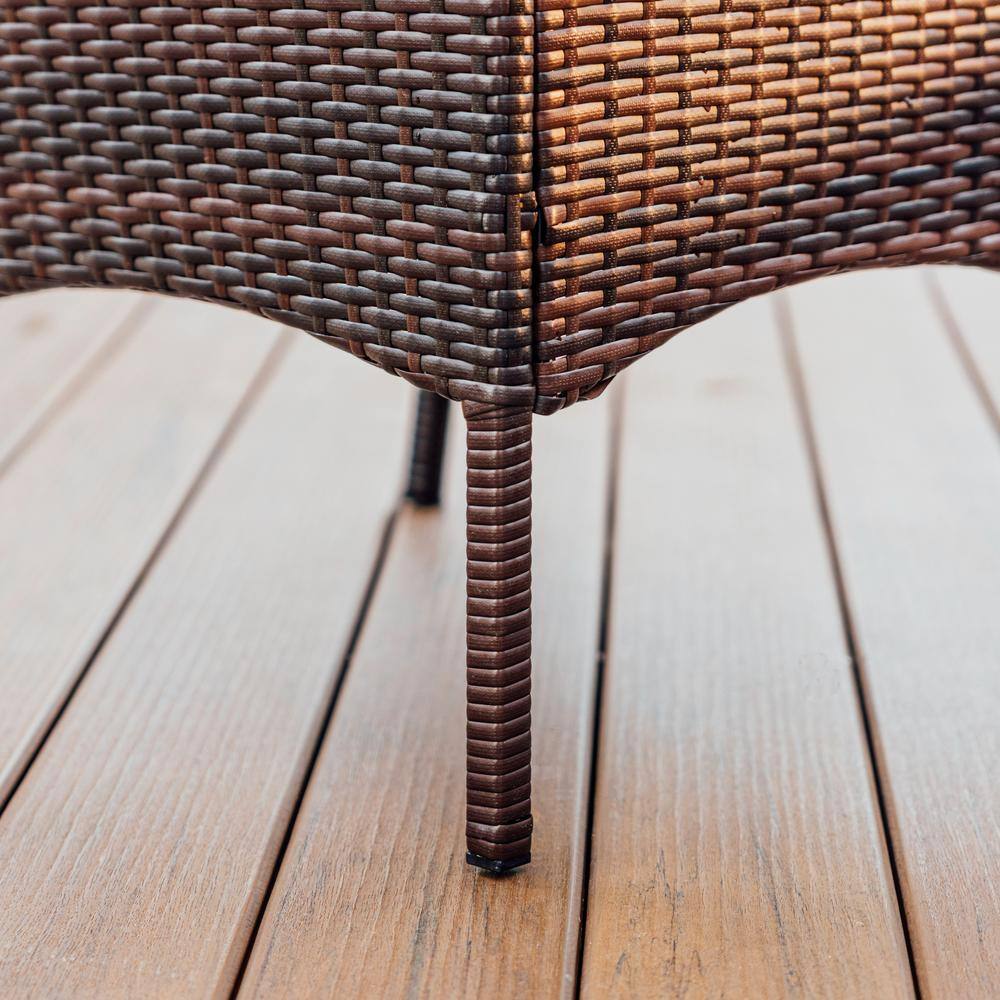 4-Piece Brown Wicker Outdoor Seating Set with Blue Cushions