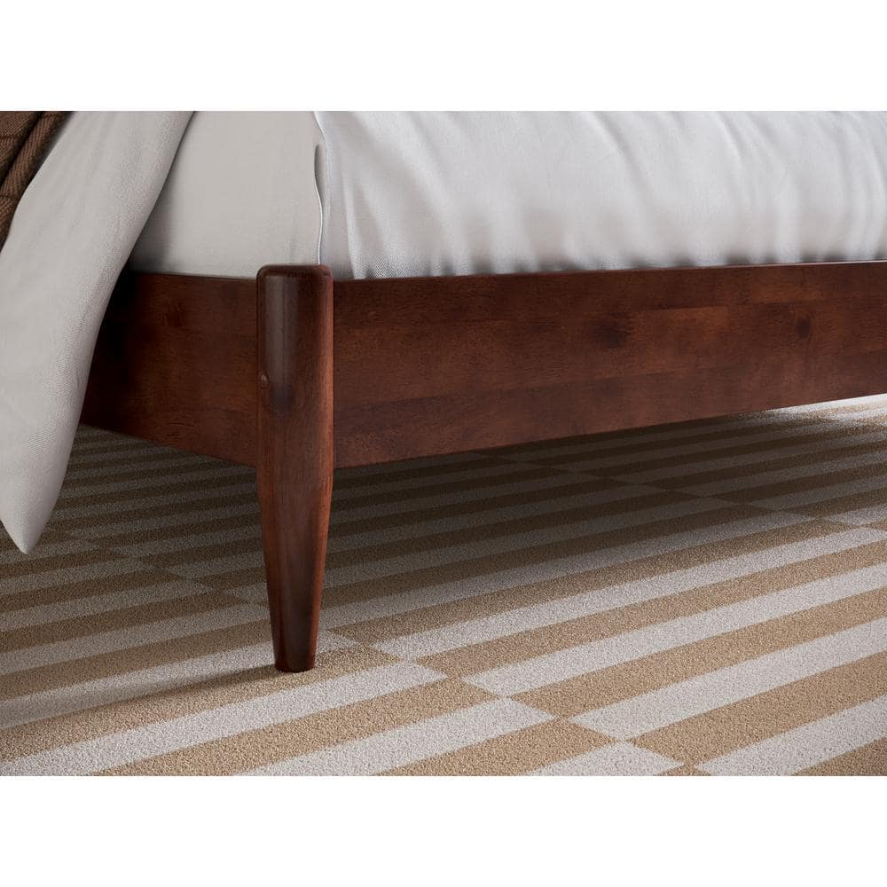 Aria King Walnut Wood Low Profile Platform Bed with Headboard