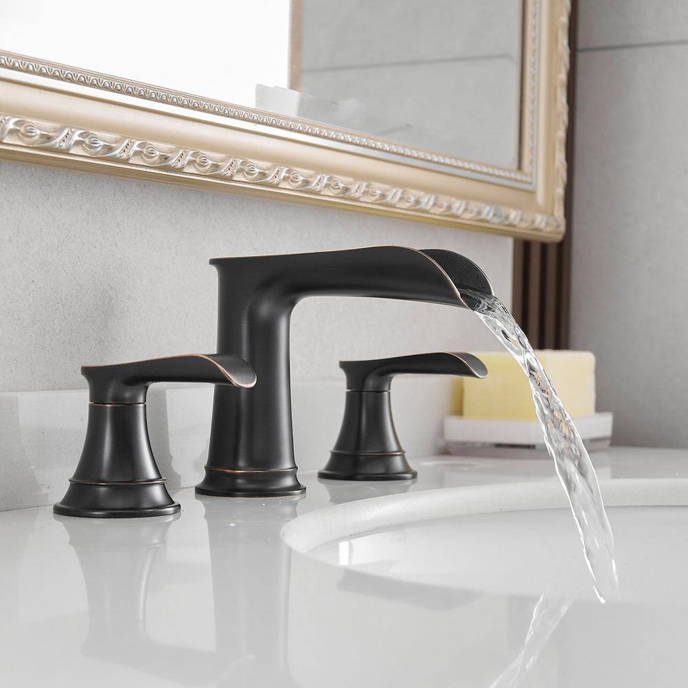 Oil Rubbed Bronze 8-Inch Widespread Waterfall Bathroom Faucet