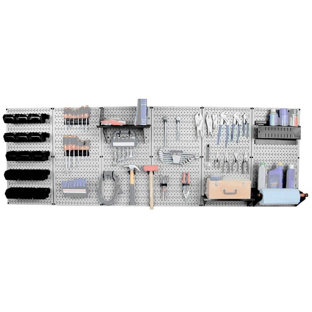 32 in. x 96 in. Metal Pegboard Master Workbench Tool Organizer with Gray Pegboard and Black Accessories - 1