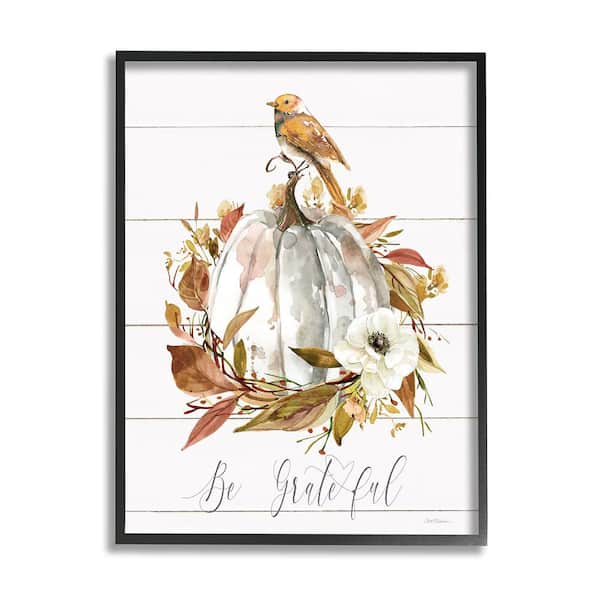 Stupell Industries Be Grateful Fall Pumpkin by Carol Robinson 1 Piece Framed Graphic Print Nature Poster Art Print 14 in. x 11 in.
