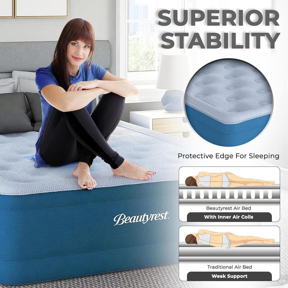 Beautyrest Twin Blue Vinyl 17" Raised Air Mattress with Built-in Pump