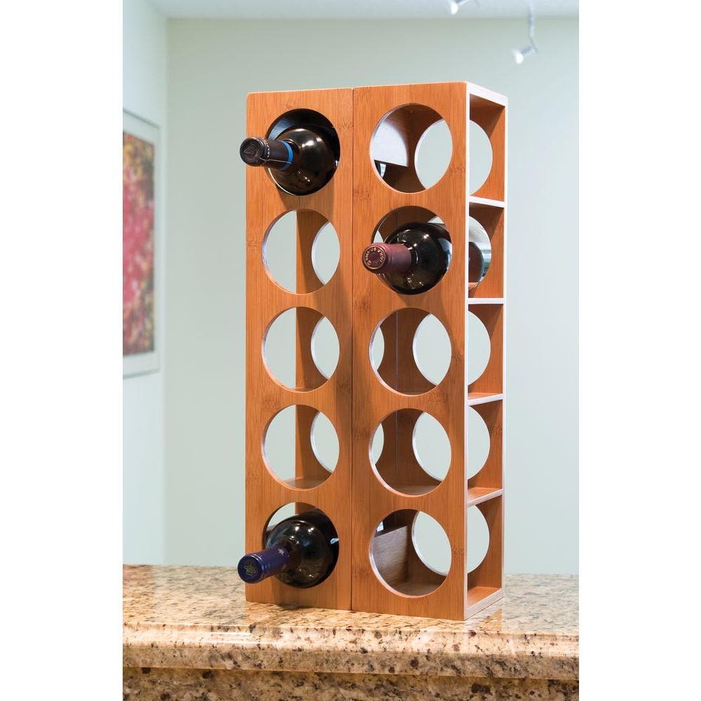 Lipper Bamboo Stackable 5-Bottle Wine Rack, Brown