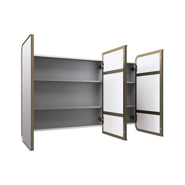 Calla 48 in. W x 32 in. H x 5 in. D Satin Brass Recessed Medicine Cabinet with Mirror