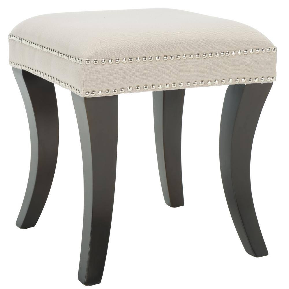Taupe Linen Tufted Ottoman with Espresso Birch Legs