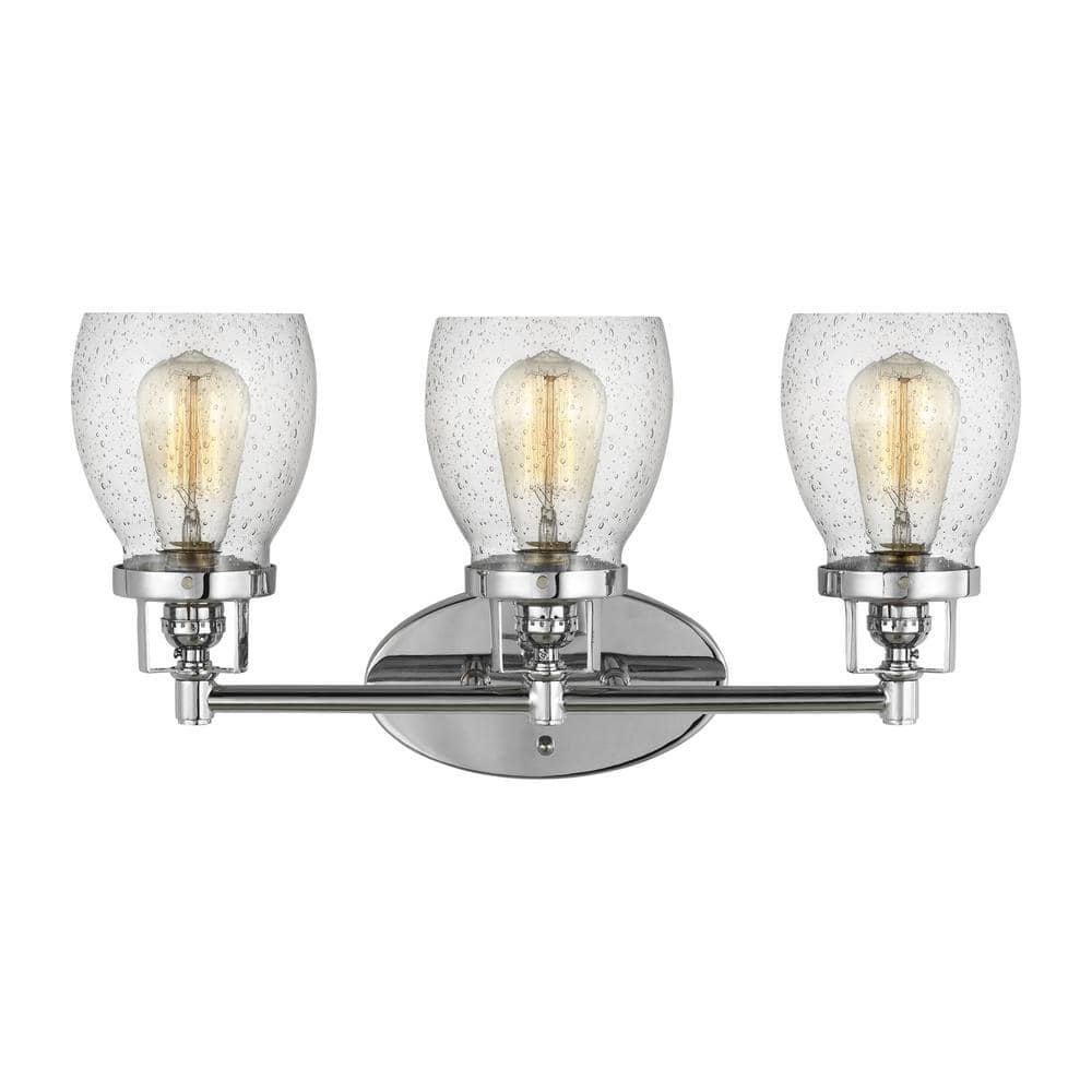 Chrome Clear Seeded Glass 3-Light Vanity Fixture