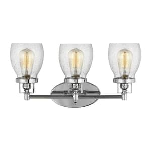 Belton 21 in. 3-Light Chrome Transitional Industrial Wall Bathroom Vanity Light with Clear Seeded Glass Shades