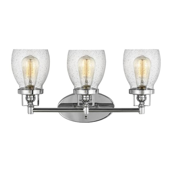 Generation Lighting Belton 21 in. 3-Light Chrome Transitional Industrial Wall Bathroom Vanity Light with Clear Seeded Glass Shades