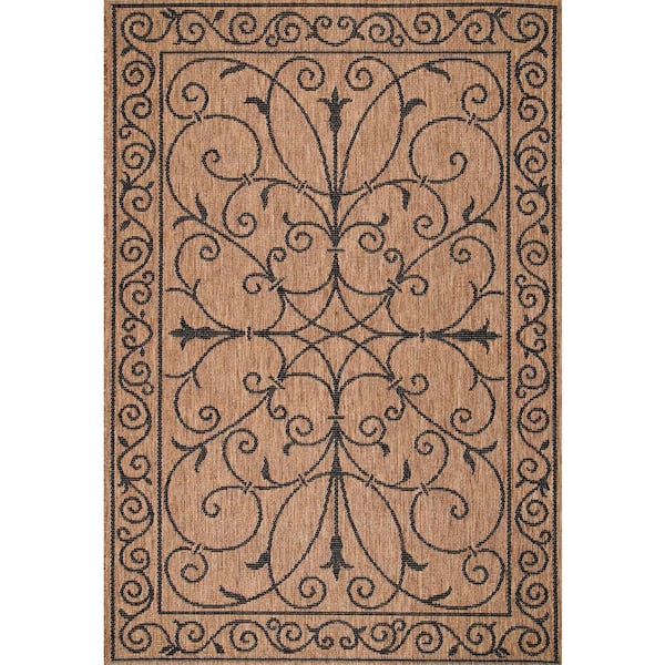 nuLOOM Kiah Medallion Brown 8 ft. x 11 ft. Patio Indoor/Outdoor Patio Area Rug