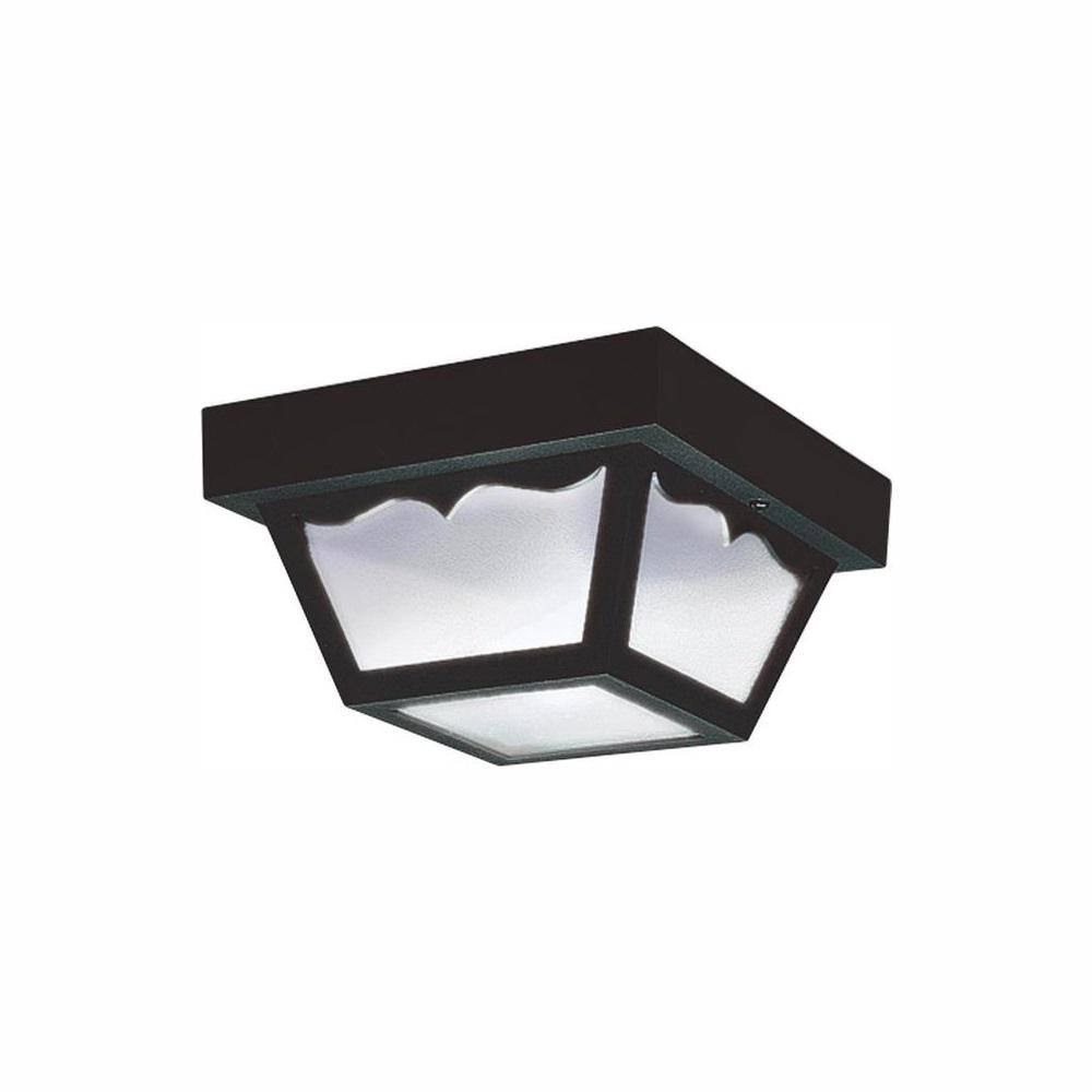 Textured Black Glass Outdoor LED Flush Mount Light