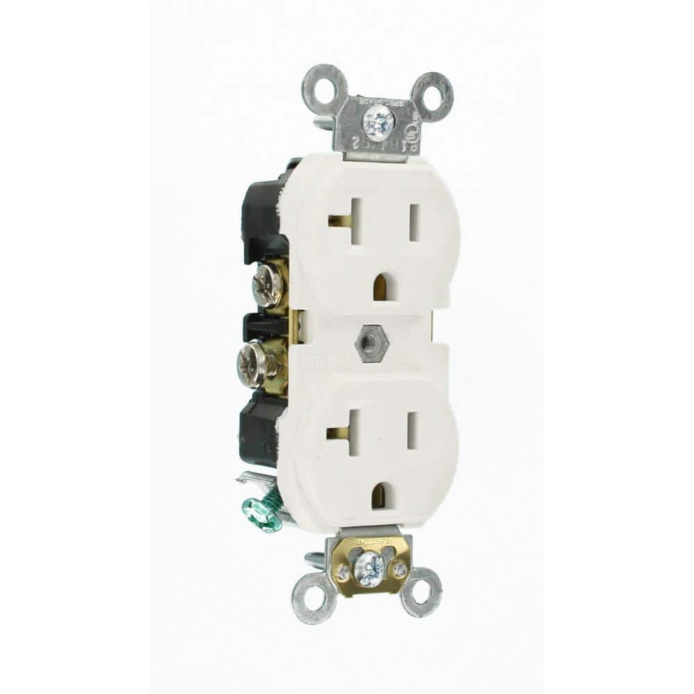 White Thermoplastic Commercial Duplex Power Outlet with Wall Plate