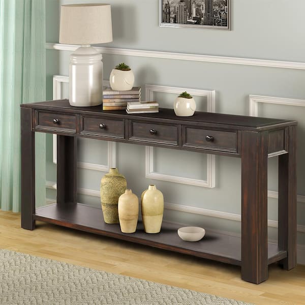 Rectangle Solid Wood Console Table, Bar Height Console Table With Storage