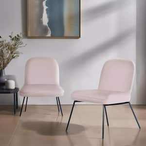 Mooney Pink Velvet Upholstered Side Accent Slipper Chair with Metal Frame(Set of 2)