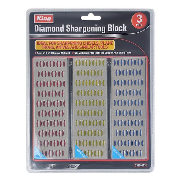 King 450-Grit Red, 300-grit Yellow and 150-Grit Blue Diamond Sharpening Bench Stone Set (3-Pieces)