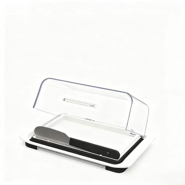 8 oz. Stainless Steel Airtight Butter Dish with Clear Plastic Spreader for Refrigerator, Tray for 2 Sticks