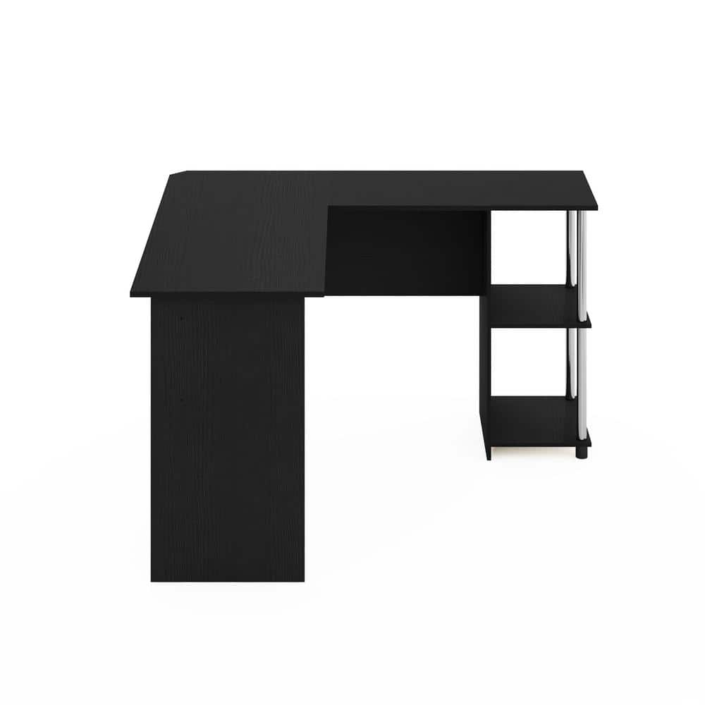 Americano Wood and Chrome L-Shaped Computer Desk with Open Shelves