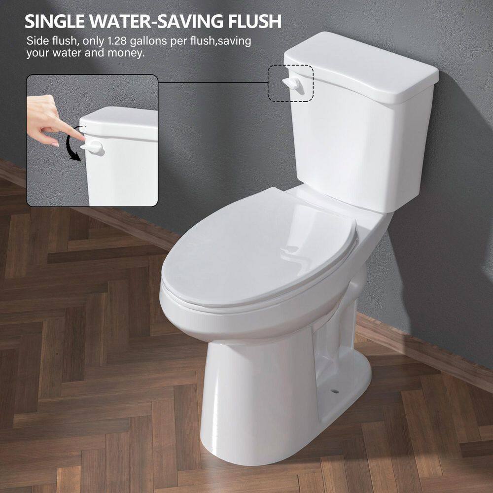 12 in. 2-piece 1.28 GPF Single Flush Elongated Chair Height Toilet in Gloss