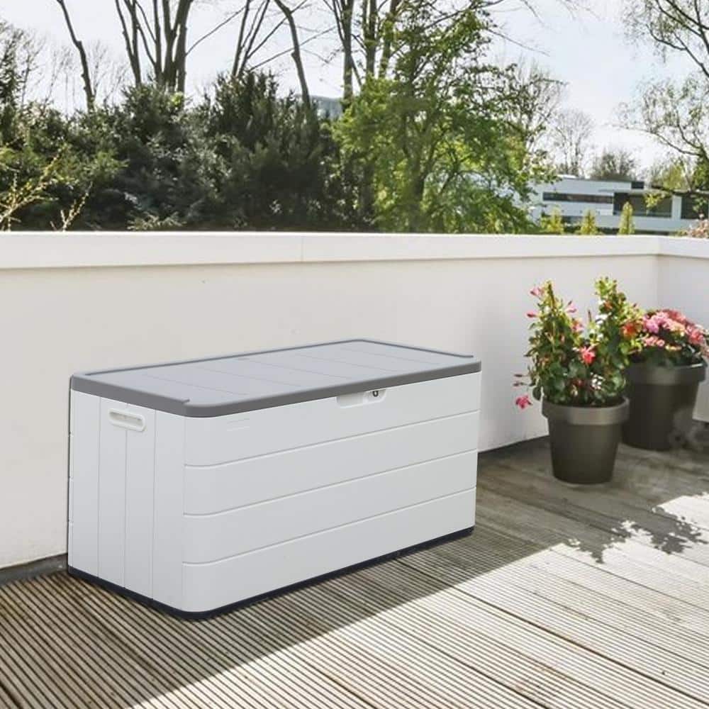 46'' White and Gray Lockable HDPE Outdoor Storage Cabinet