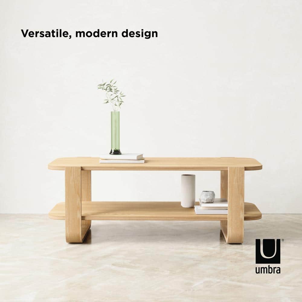 Natural Walnut Wood Rectangular Cocktail Table with Bentwood Legs