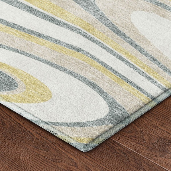 Mayfield Premium Machine Washable Abstract AMF2493 Ivory 9 ft. x 12 ft. Area Rug