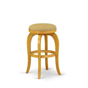 30 in. H Oak Counter Height Wooden Barstool Round Shape with Vegas Gold PU Leather Upholstered