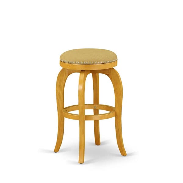 HOME IMPORTS EMPORIUM 30 in. H Oak Counter Height Wooden Barstool Round Shape with Vegas Gold PU Leather Upholstered