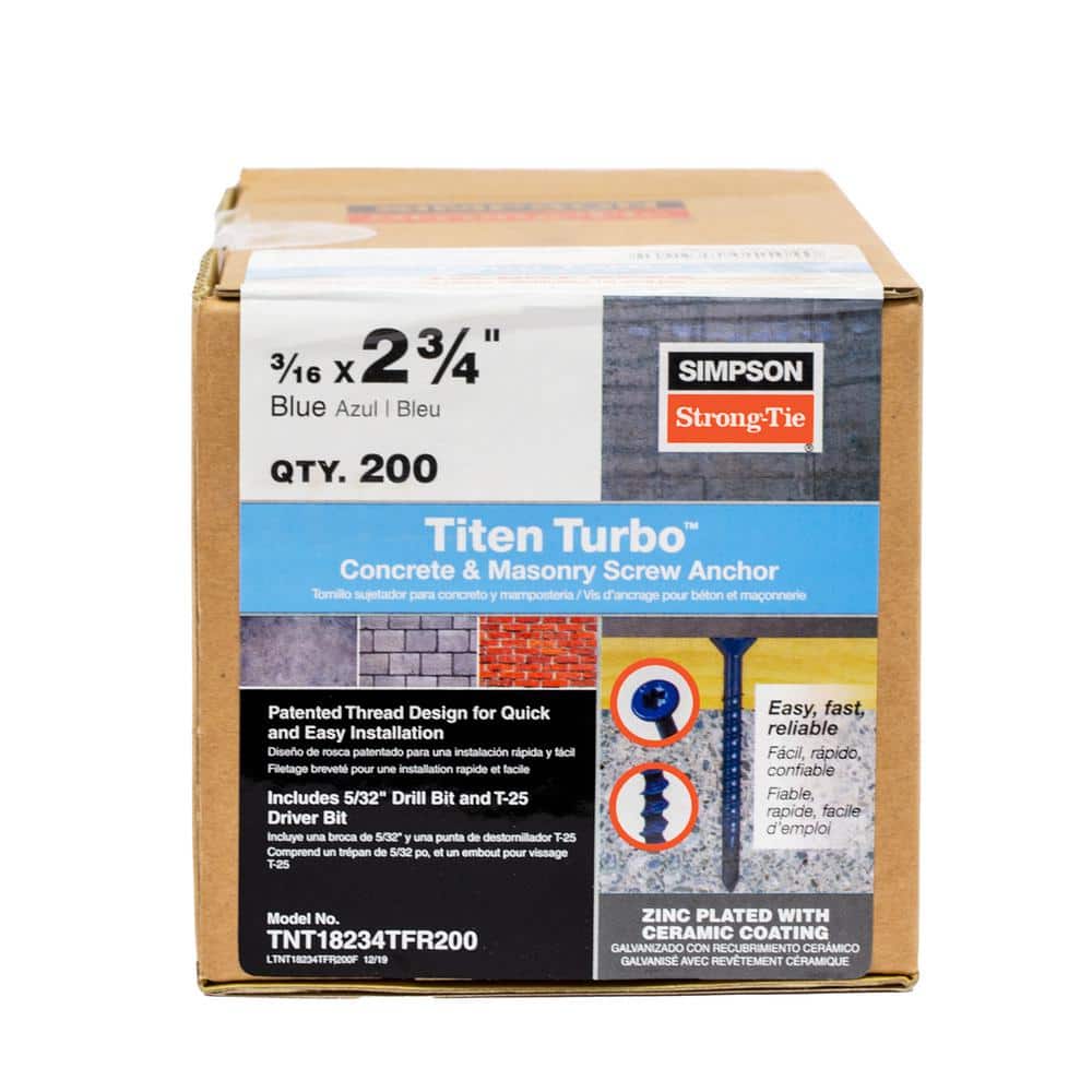 Titen Turbo 3/16 in. x 2-3/4 in. 6-Lobe Flat-Head Concrete and Masonry Screw, Blue (200-Piece) price history on PriceWatchPro