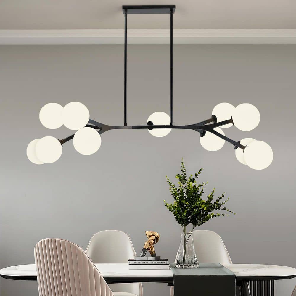 KAISITE 54 in. 11-Light Black Shaded Pendant Light with Globe