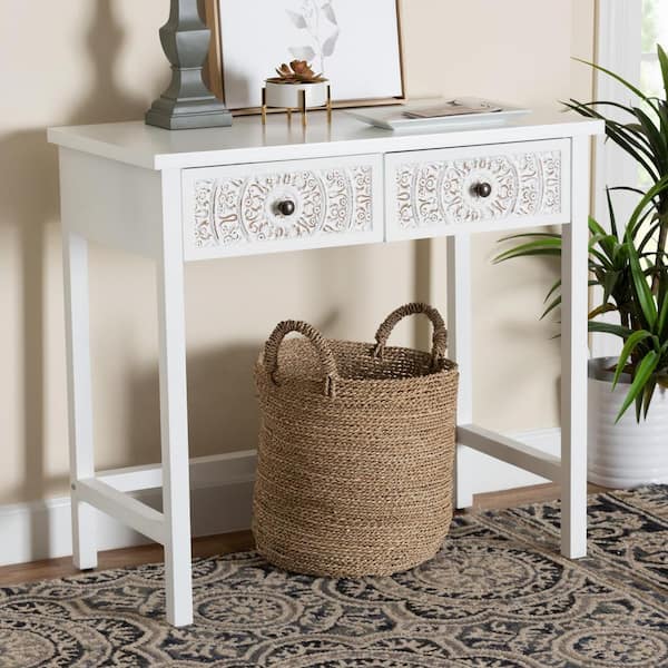 Baxton Studio Yelena 33.5 in. White Rectangle Wood Console Table
