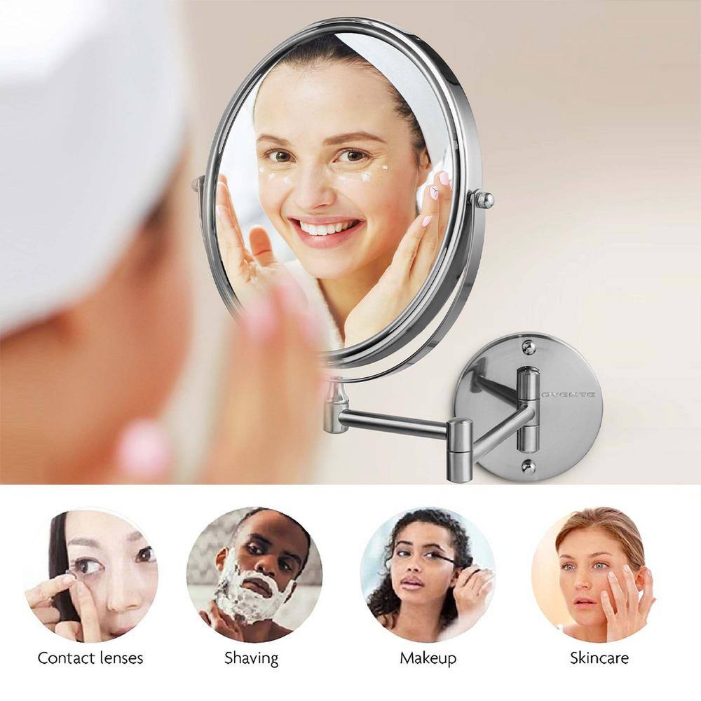 Nickel Brushed 9" Round Wall Mount Makeup Mirror with Extendable Arm