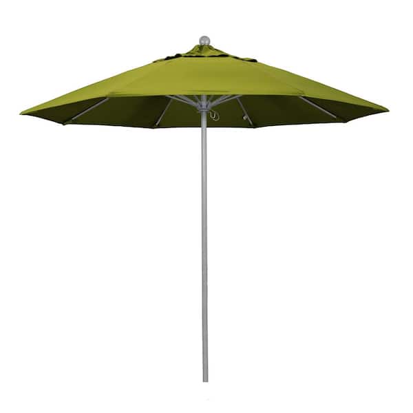 California Umbrella 9 ft. Gray Woodgrain Aluminum Commercial Market Patio Umbrella Fiberglass Ribs and Push Lift in Kiwi Olefin