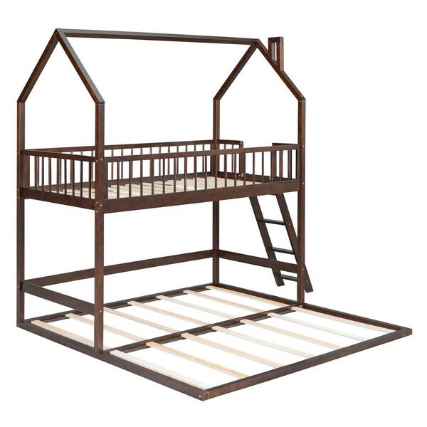 Polibi Espresso Twin Over Twin-Twin House Bunk Bed With Extending ...