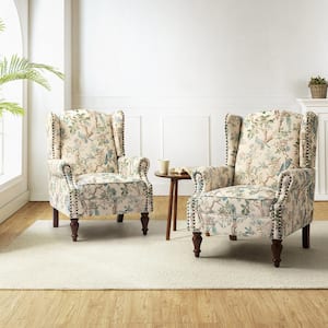 Gille Traditional Bird Upholstered Wingback Accent Chair with Spindle Legs (Set of 2)
