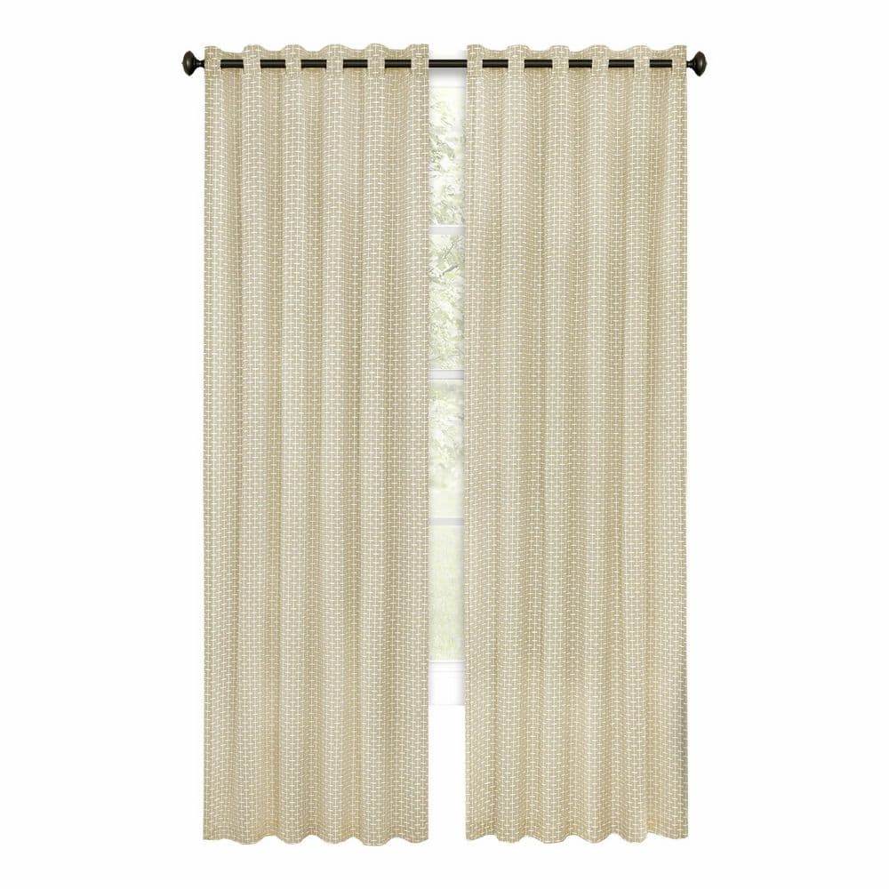 Tan Ground Length Light Filtering Grommet Top Drapes
