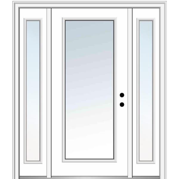 MMI DOOR 64.5 in. x 81.75 in. Left-Hand Inswing Clear Glass Full Lite Primed Fiberglass Prehung Front Door with Two Sidelites
