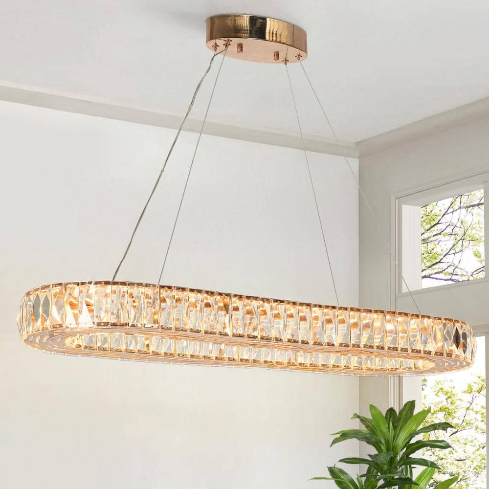 Brusmogan 1-Light dimmable Integrated LED Plating Rose Gold Rectangle Chandelier with Crystals price history on PriceWatchPro