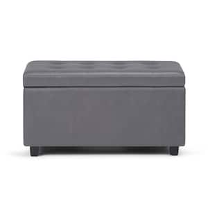 Cosmopolitan 34 in. Wide Transitional Rectangle Storage Ottoman in Stone Grey Faux Leather