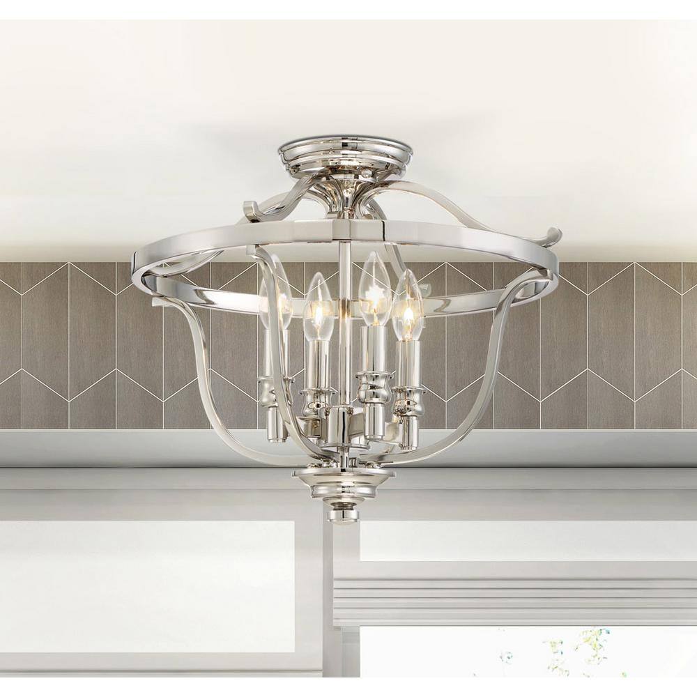 Elegant Polished Nickel 4-Light Semi-Flush Bowl Ceiling Fixture