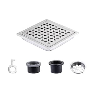 6 in. x 6 in. Stainless Steel Square Shower Drain with Square Pattern Drain Cover in Brushed Nickel