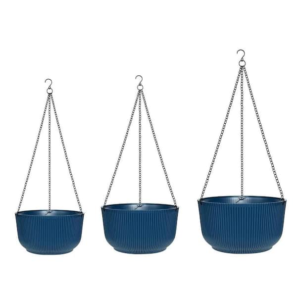 Large 9/10/11 in. Dia Blue Metal Hanging Basket with Liner (3-Pack)