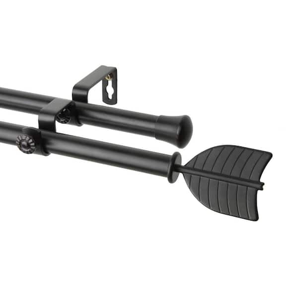Rod Desyne 66 in. x 120 in. Feather Double Curtain Rod Set in Black