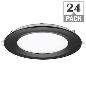 6 in. Adjustable CCT Integrated LED Canless Recessed Light Black Trim Kit 900 Lumens Kitchen Bathroom Remodel (24-Pack)