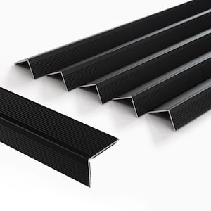 Matte Black 36 in. Aluminum Peel and Stick Stair Nosing Edge Cover Anti-Slip Strip Staircase Step Treads 5-Pack