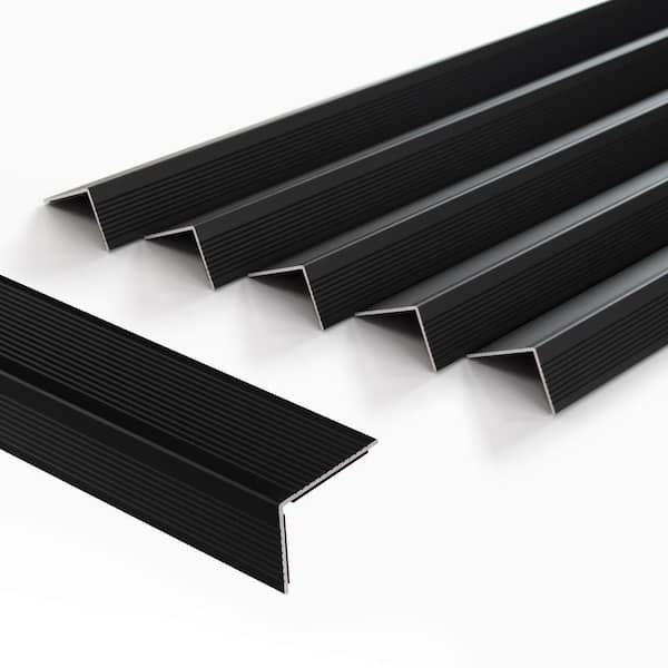 Matte Black 72 in. Aluminum Peel and Stick Stair Nosing Edge Cover Anti-Slip Strip Staircase Step Treads (5-Pack)