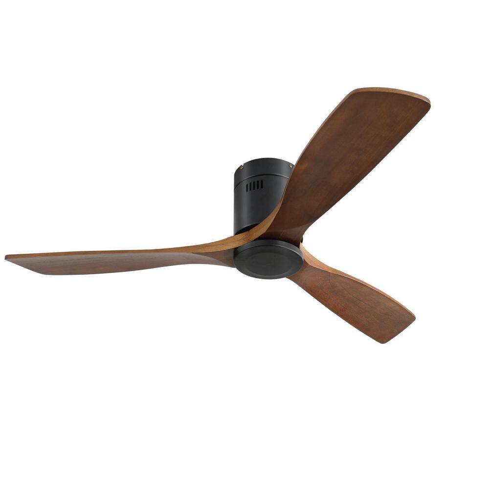 52 in. Indoor/Outdoor Flush Mount Modern Solid Wood Matte Black Ceiling Fan without Light, Remote Control Included price history on PriceWatchPro