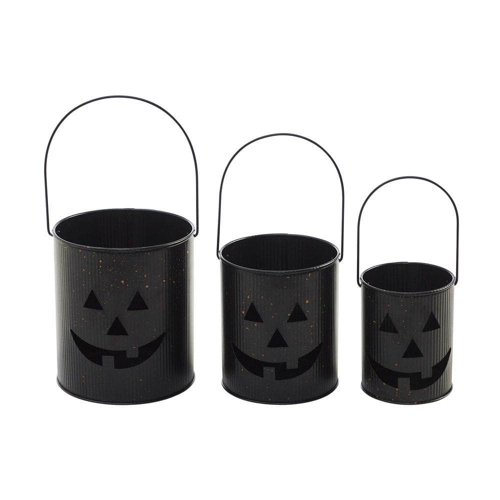 VHC BRANDS 7 in. Orange Jack-O-Lantern Bucket (Set of 3) 89857