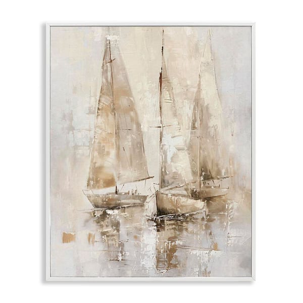 Stupell Industries Neutral Sailing on Sea by Nina Blue White Framed Coastal Giclee Art Print 20 in. x 16 in.