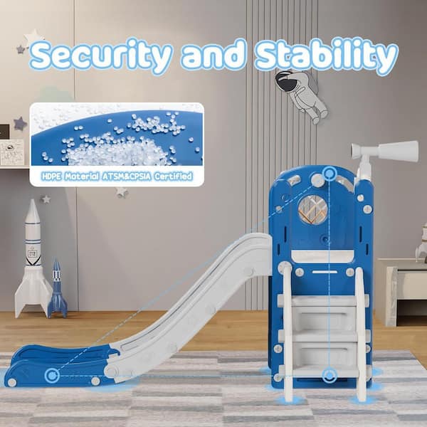 SEEUTEK 5 ft. Blue and Gray 6-in-1 Astronaut Toddler Slide Kids